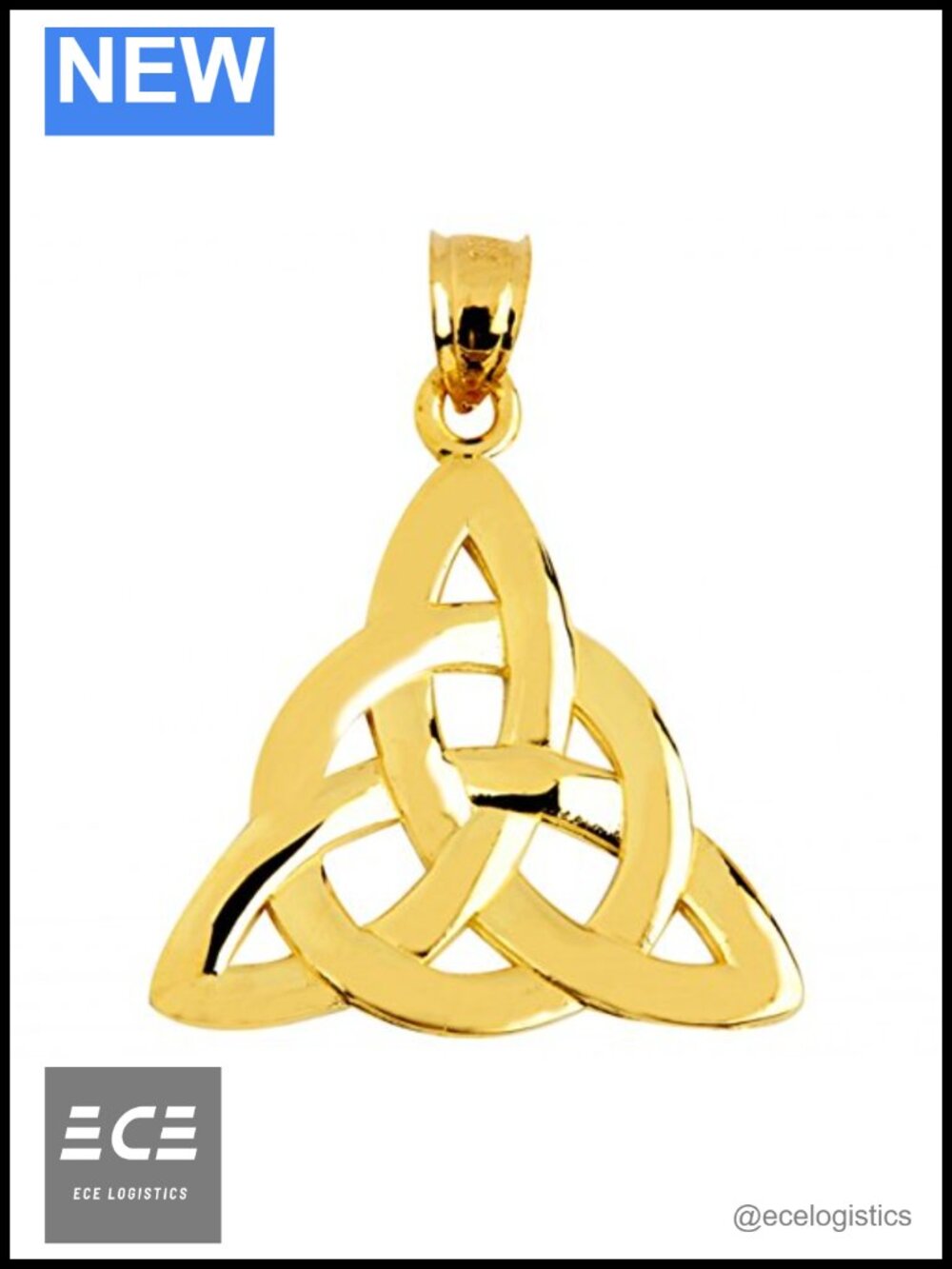 14K Yellow Gold Celtic Trinity Knot Charm Pendant Solid Gold